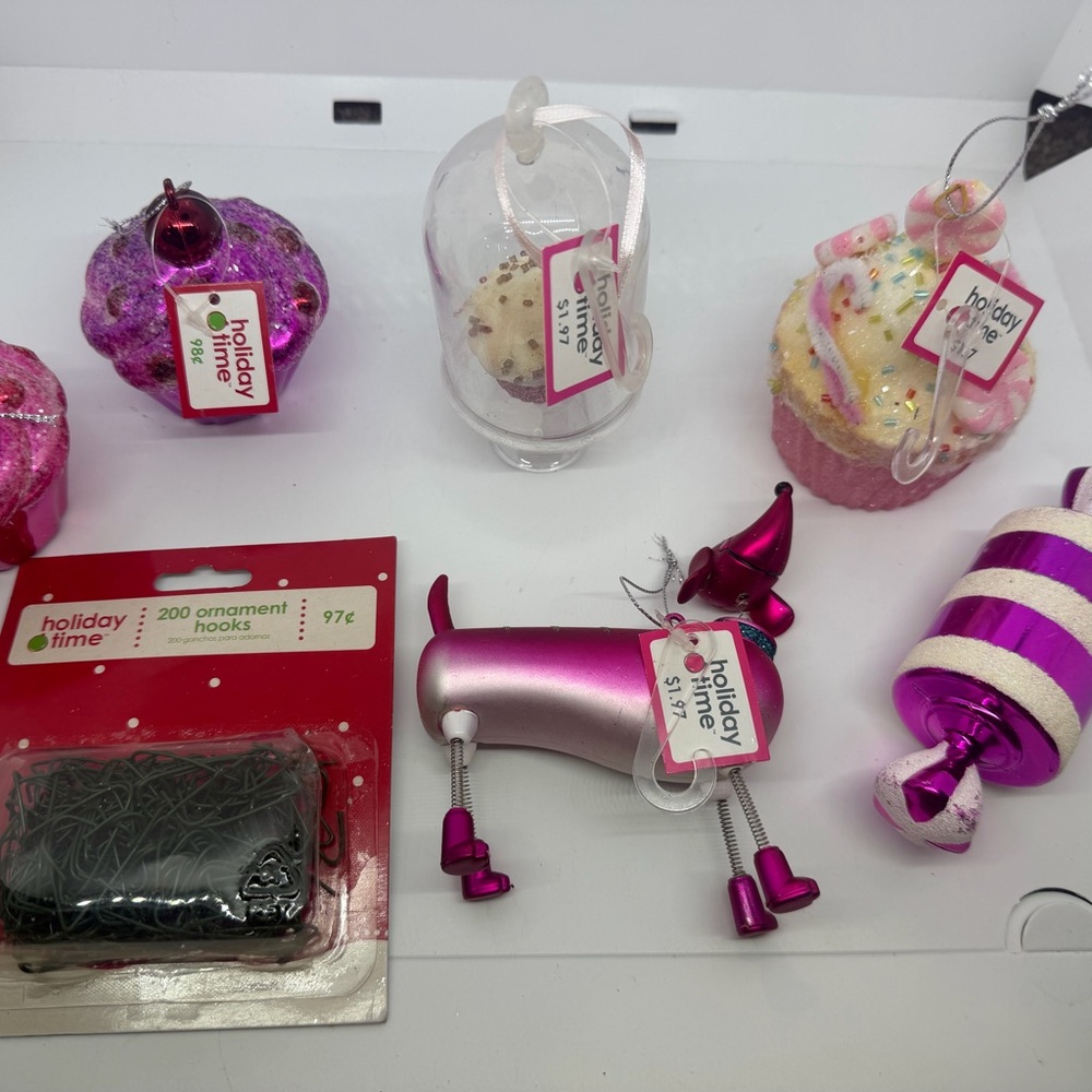 Christmas Holiday Time Pink Party Ornaments Set